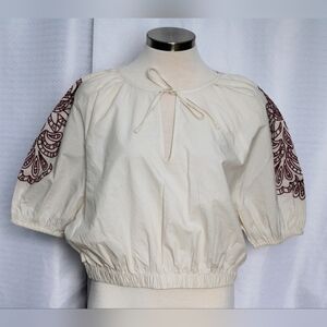 NWT Universal Thread Women’s Large Cream Embroidered Puff Sleeve Crop Top